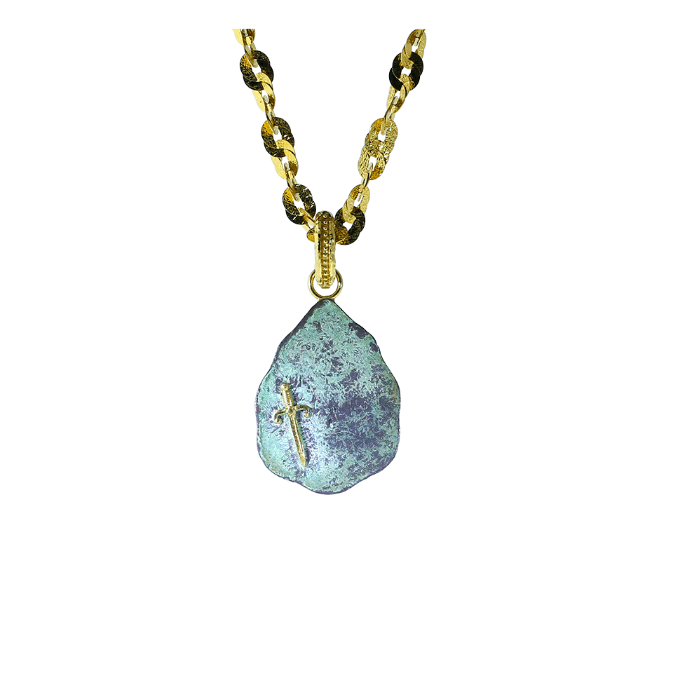 VICTOR VELYAN-Cabochon Paraiba And Diamond Pendant-YELLOW GOLD