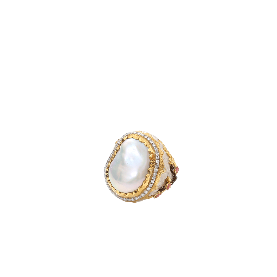 VICTOR VELYAN-Cherry Blossom Oval Pearl Ring-YELLOW GOLD