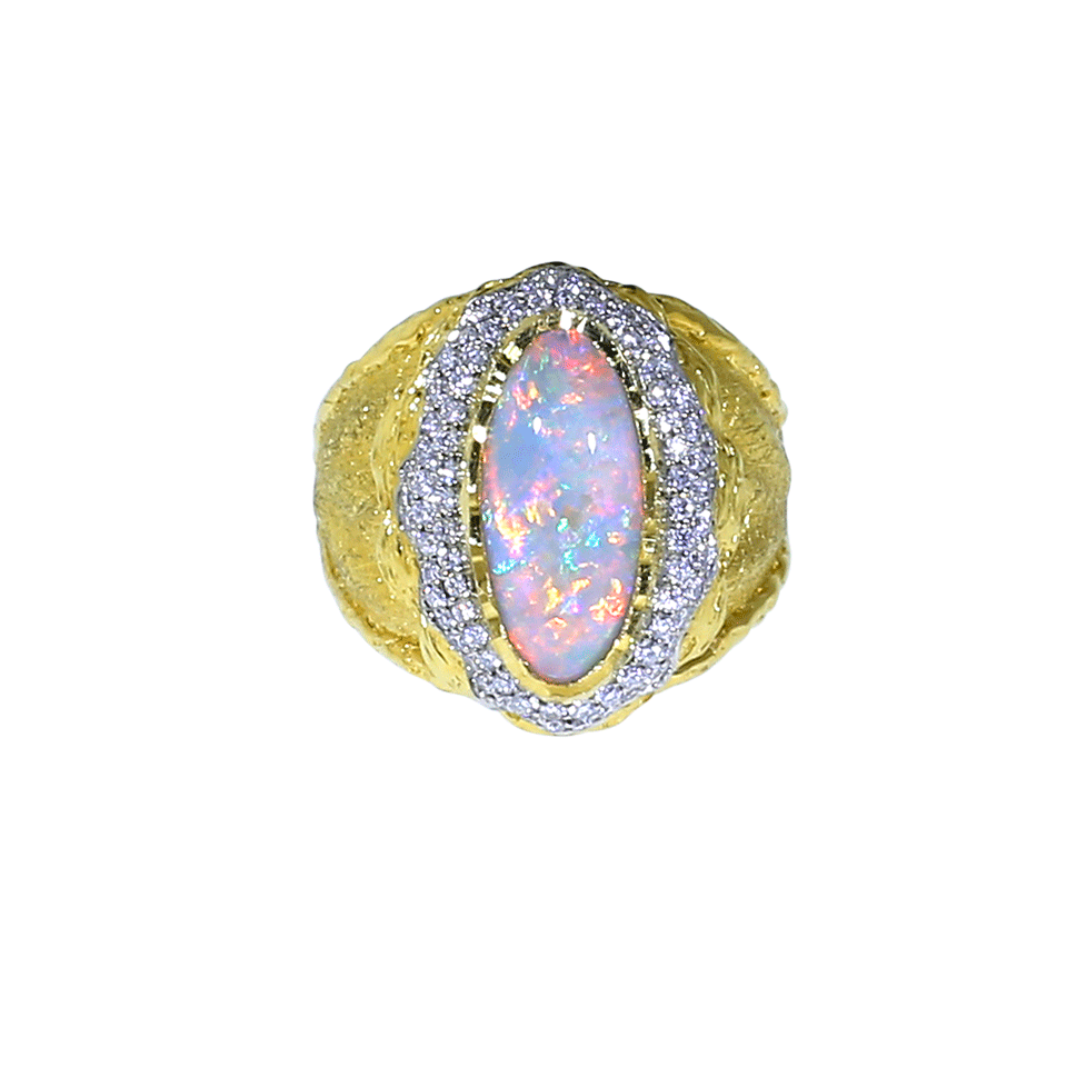 VICTOR VELYAN-Black Opal And Diamond Ring-YELLOW GOLD