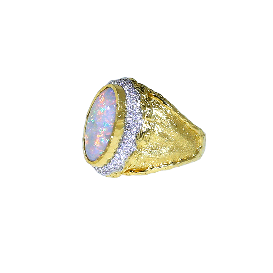 VICTOR VELYAN-Black Opal And Diamond Ring-YELLOW GOLD