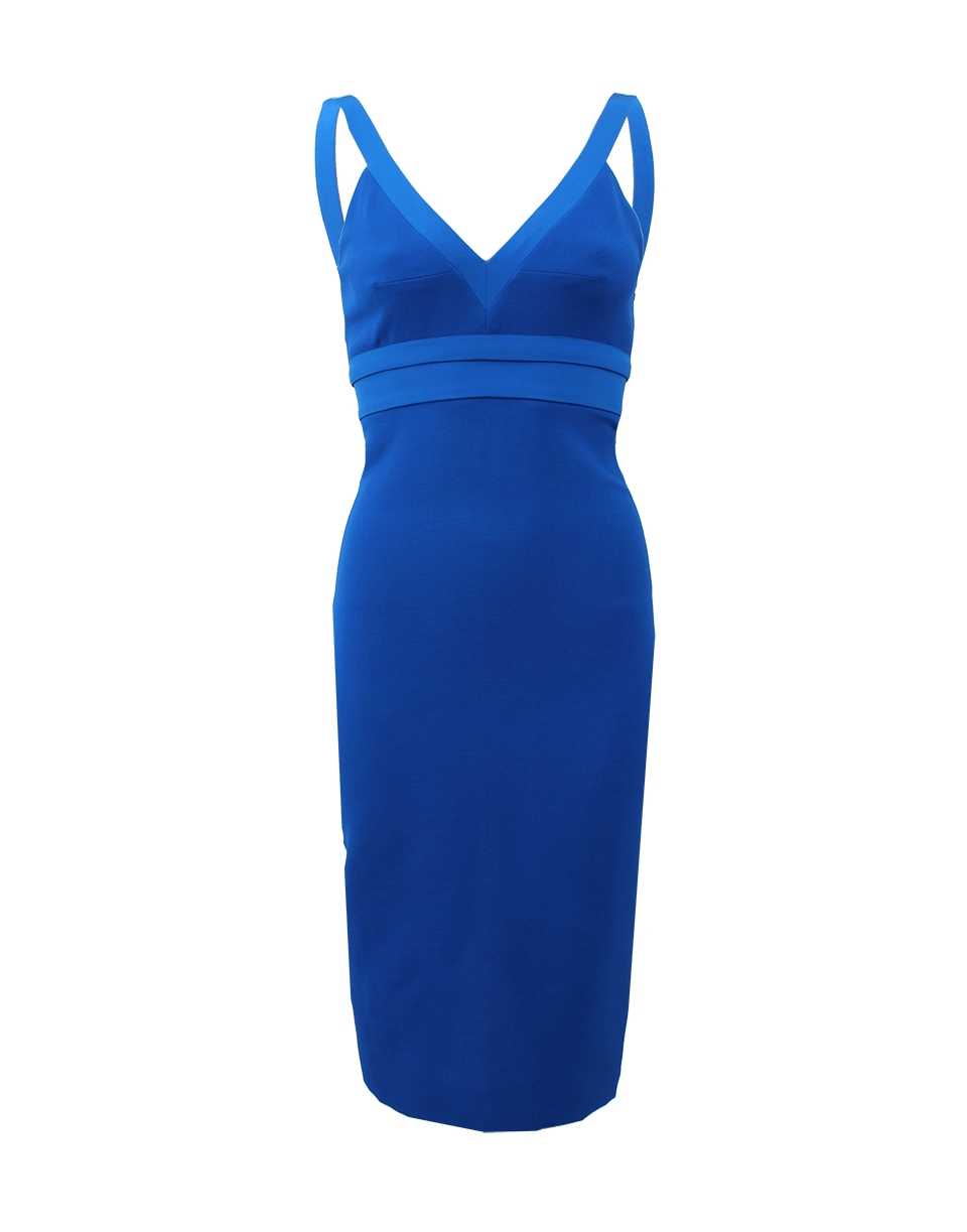 VICTORIA BECKHAM-V-Neck Cami Fitted Dress-BLUE
