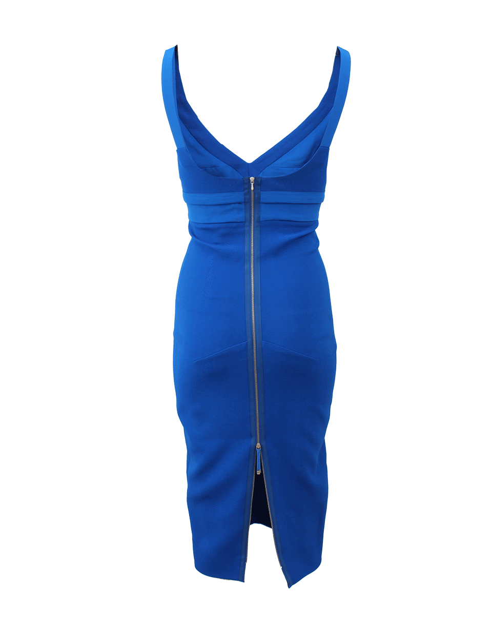 VICTORIA BECKHAM-V-Neck Cami Fitted Dress-BLUE