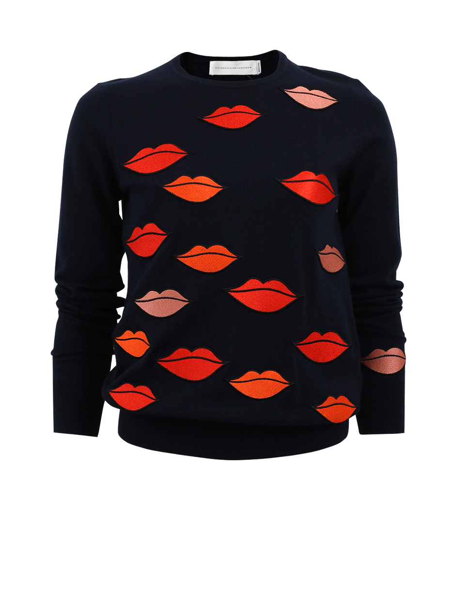 VICTORIA BY V. BECKHAM-Lip Embroidered Sweater-