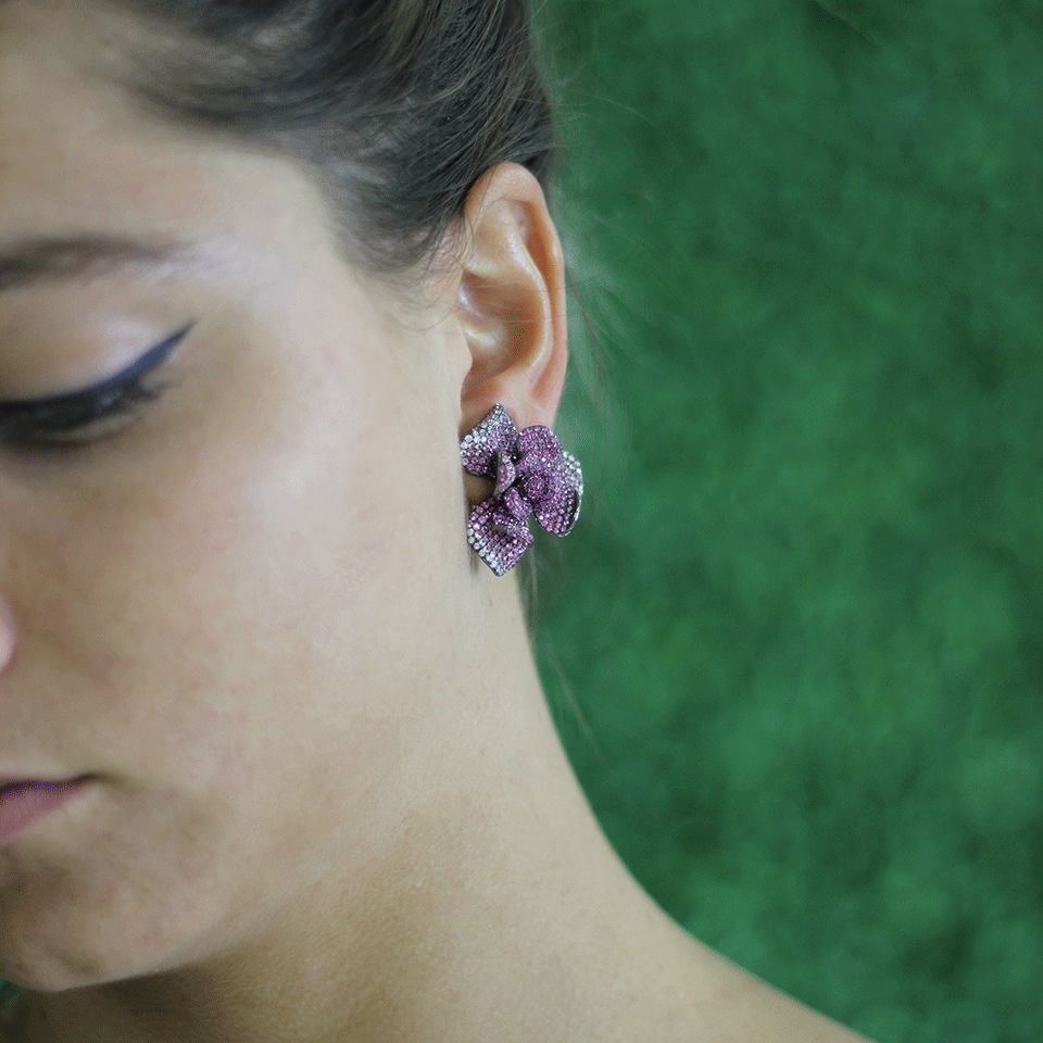 WENDY YUE-Pink Sapphire Flower Earrings-BLKGOLD