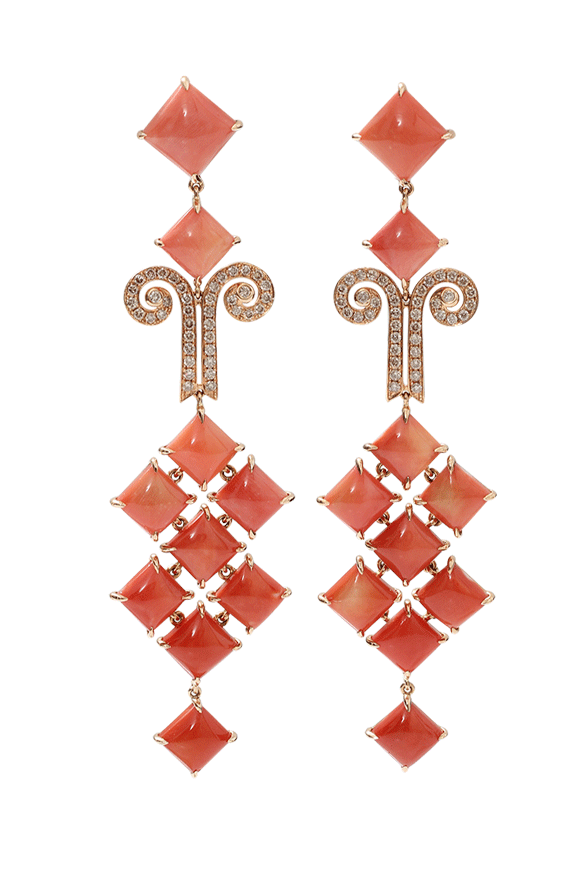 WENDY YUE-Coral Chandelier Earrings-ROSE GOLD