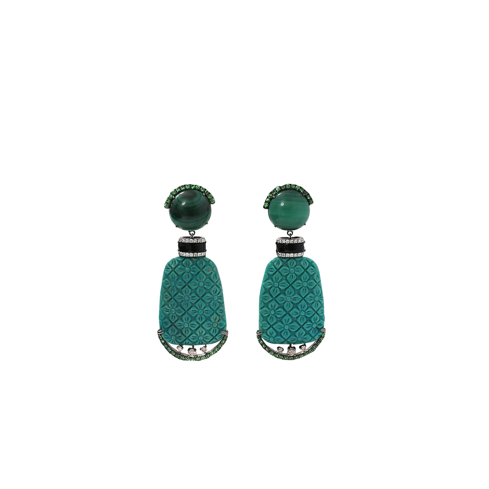 WENDY YUE-Carved Green Turquoise Earrings-WHITE GOLD