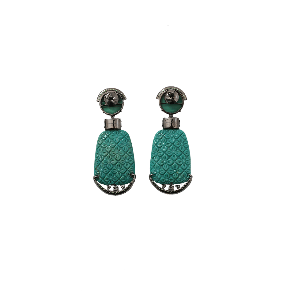 WENDY YUE-Carved Green Turquoise Earrings-WHITE GOLD