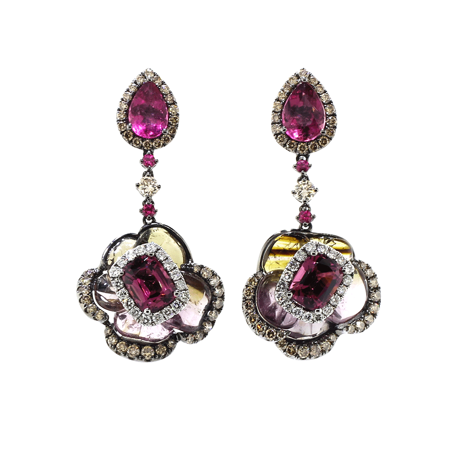 WENDY YUE-Tourmaline And Rubellite Earrings-WHITE GOLD
