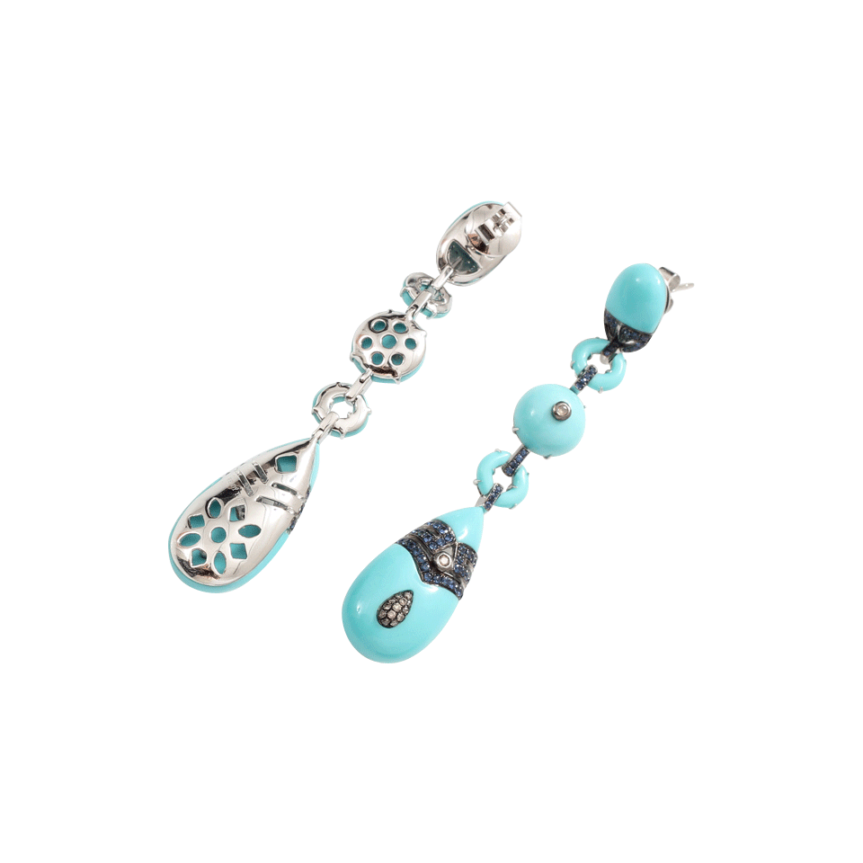 WENDY YUE-Turquoise And Sapphire Drop Earrings-WHITE GOLD