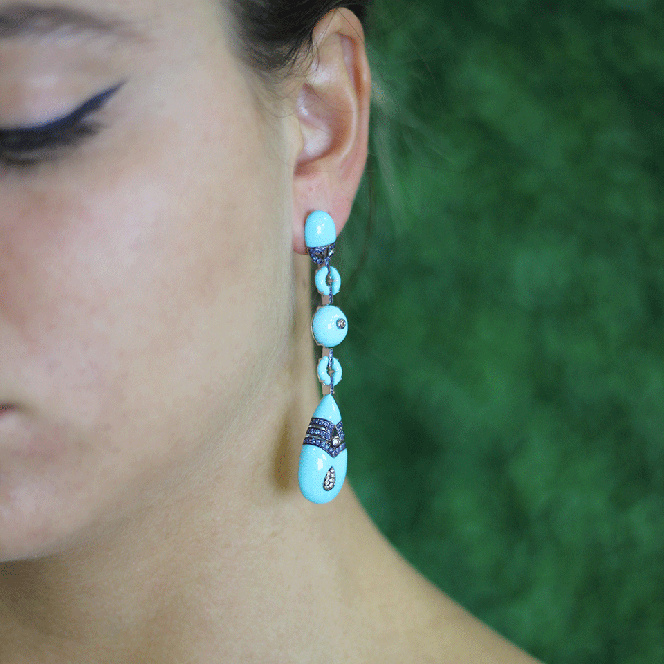WENDY YUE-Turquoise And Sapphire Drop Earrings-WHITE GOLD