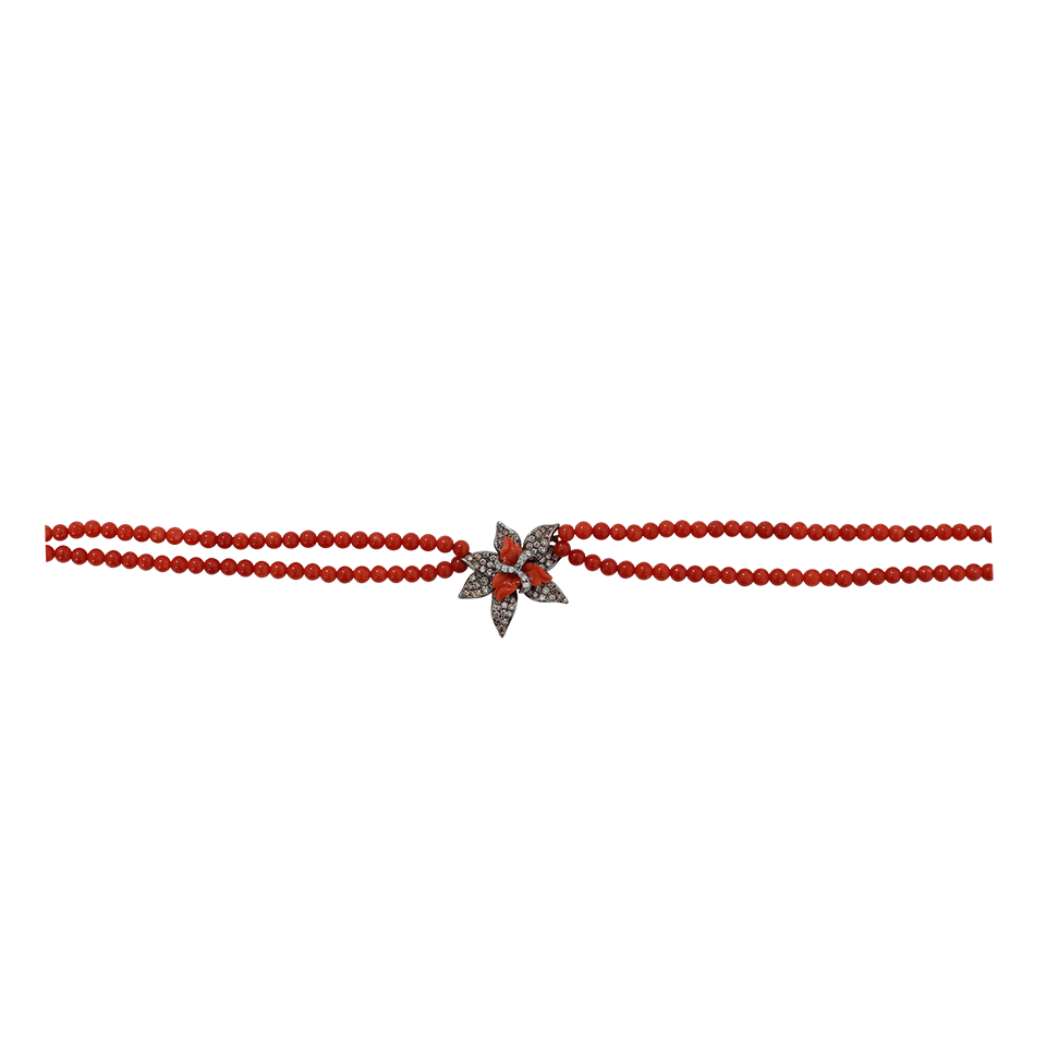 WENDY YUE-Diamond And Coral Bead Flower Choker-WHITE GOLD