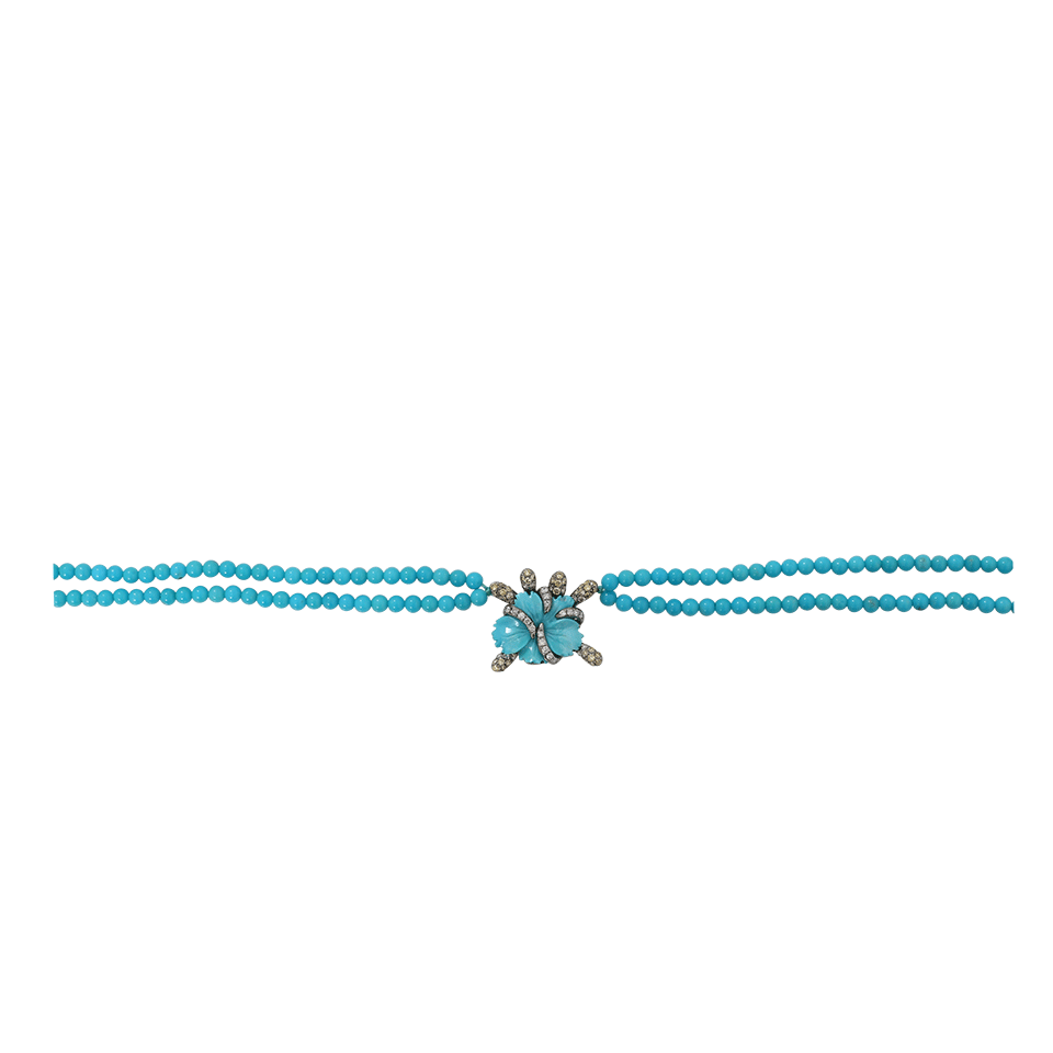WENDY YUE-Diamond And Turquoise Beaded Flower Choker-WHITE GOLD