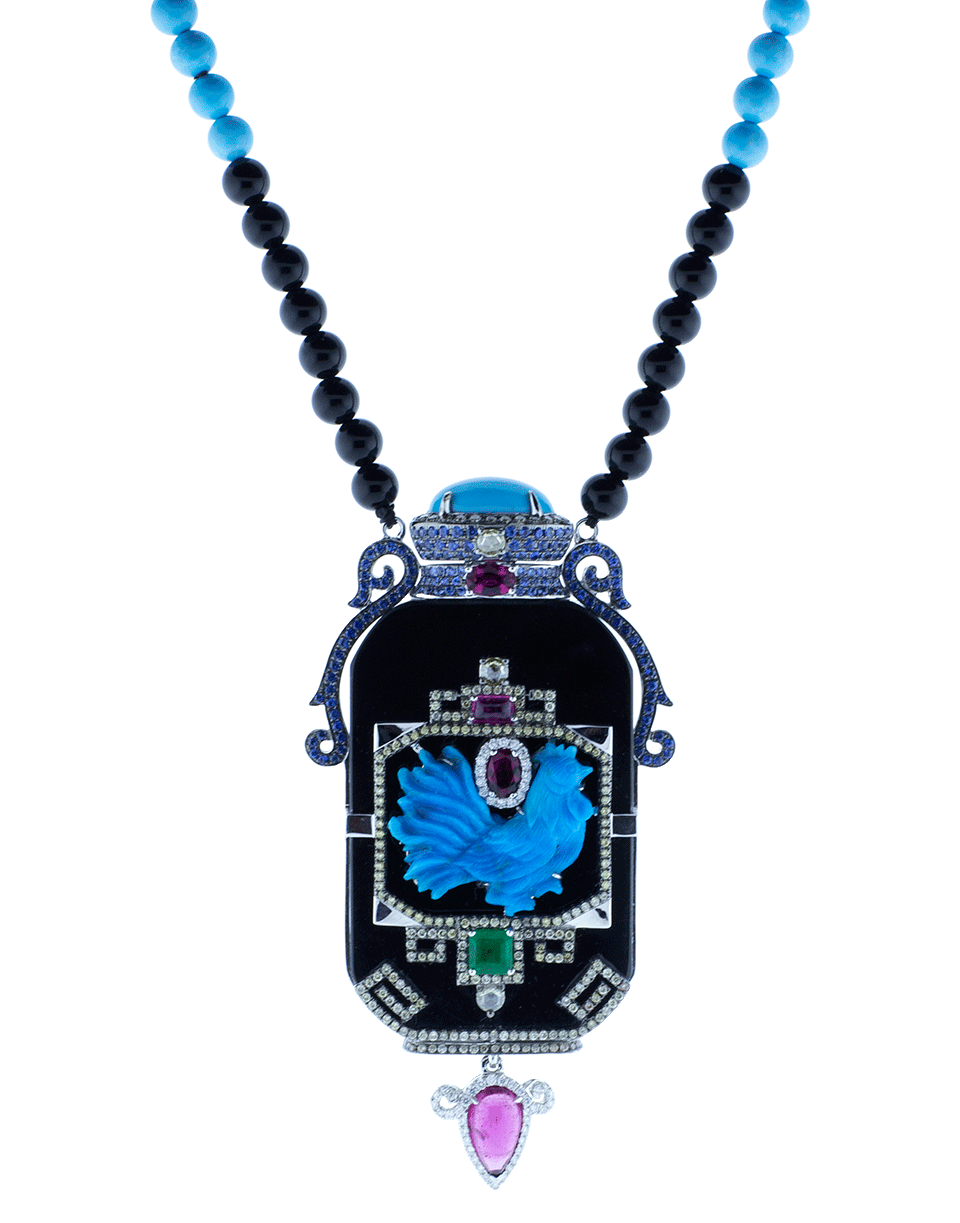 WENDY YUE-Turquoise And Black Jade Necklace-WHITE GOLD