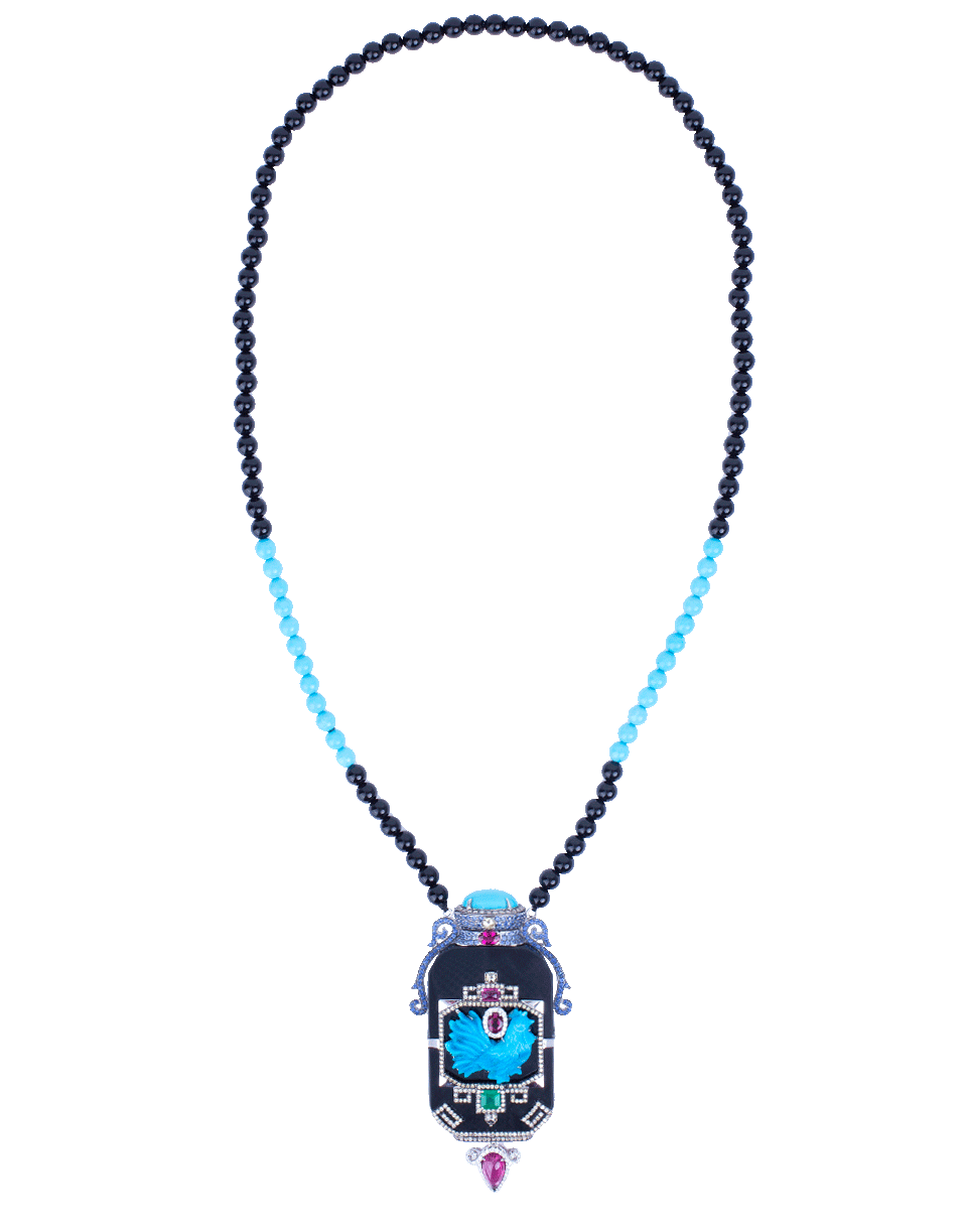 WENDY YUE-Turquoise And Black Jade Necklace-WHITE GOLD