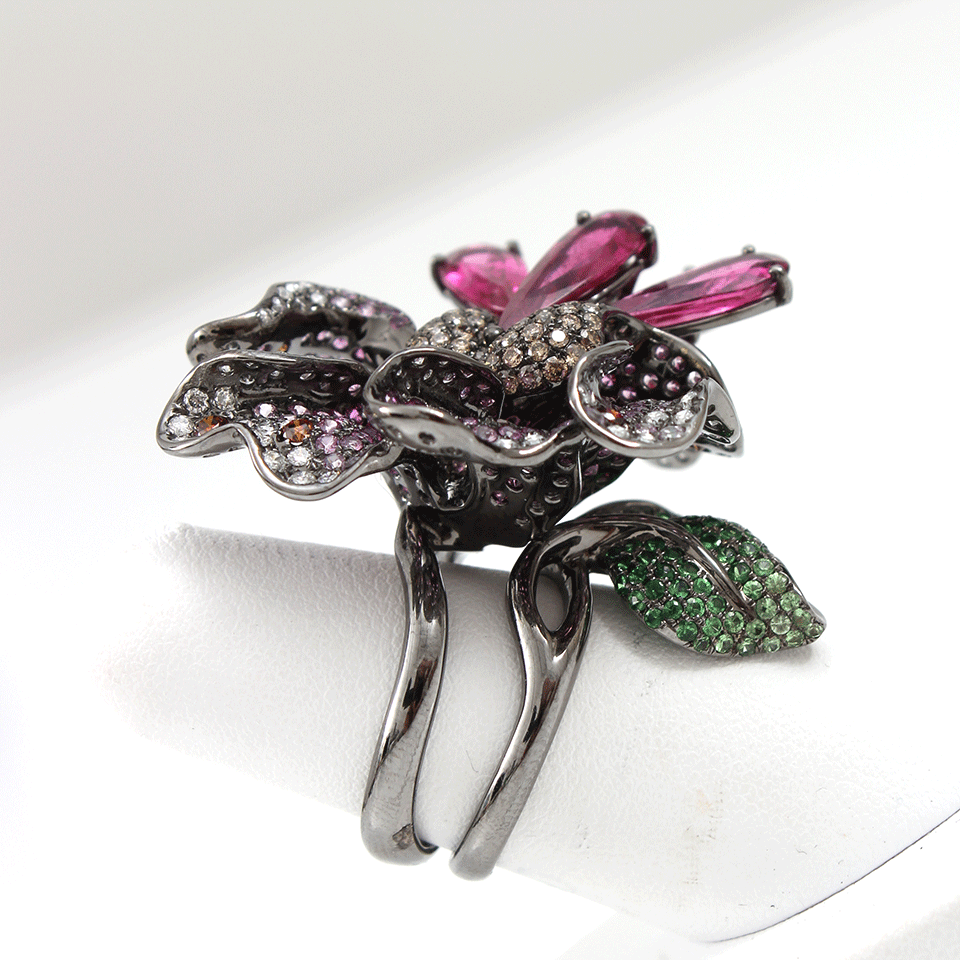 WENDY YUE-Stackable Flower Ring-BLKGOLD
