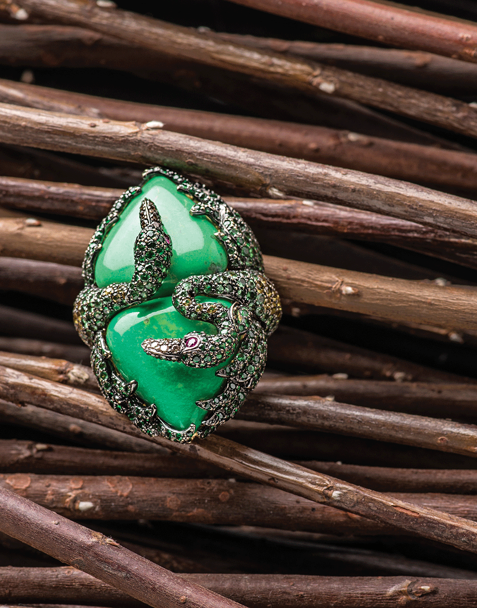 WENDY YUE-Green Turquoise Ring-YELLOW GOLD