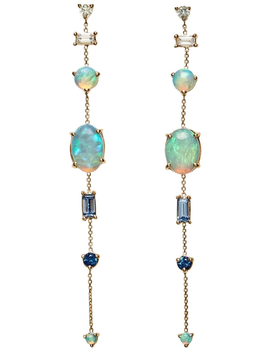 WWAKE-Opal, Sapphire, and Diamond Chain Earring-YELLOW GOLD