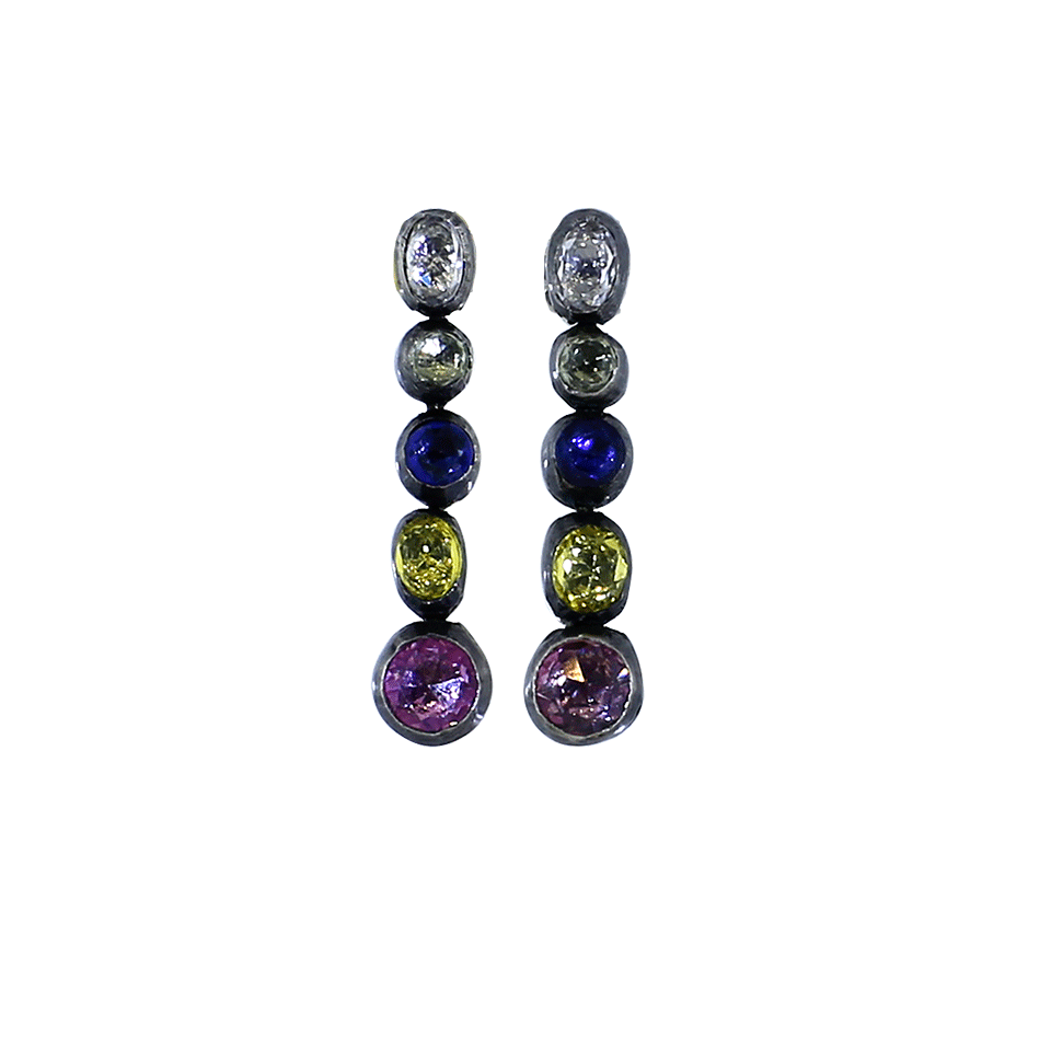 YOSSI HARARI-Cascade Multi Sapphire Drop Earrings-GILVER