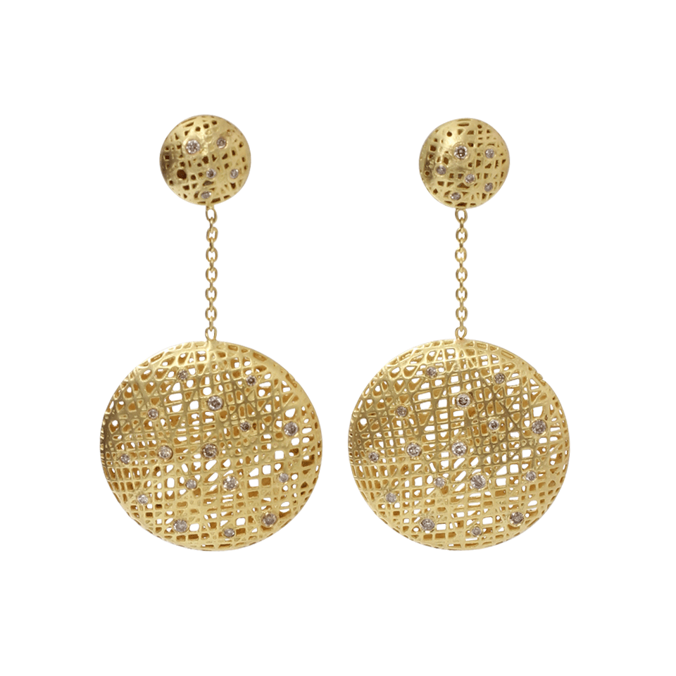 YOSSI HARARI-Drop Lace Diamond Earrings-YELLOW GOLD