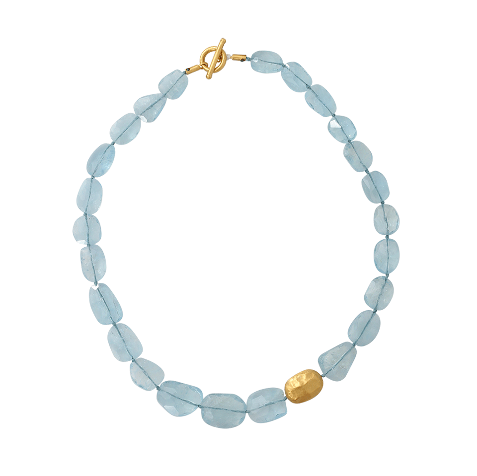 YOSSI HARARI-Roxanne Aquamarine Bead Necklace-YELLOW GOLD