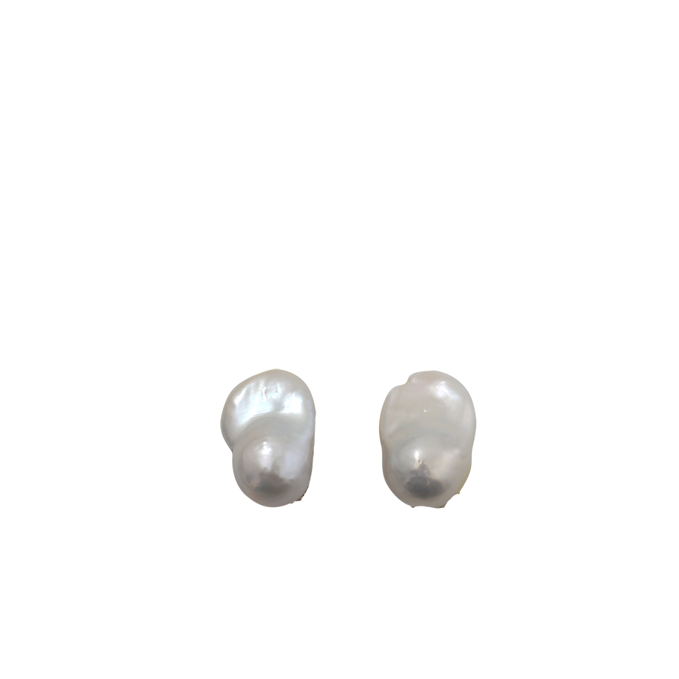 YVEL-White Baroque Freshwater Pearl Stud Earrings-YELLOW GOLD