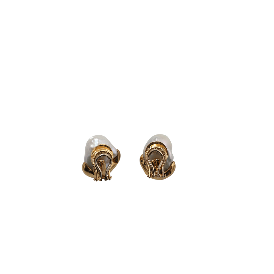 YVEL-White Baroque Freshwater Pearl Stud Earrings-YELLOW GOLD