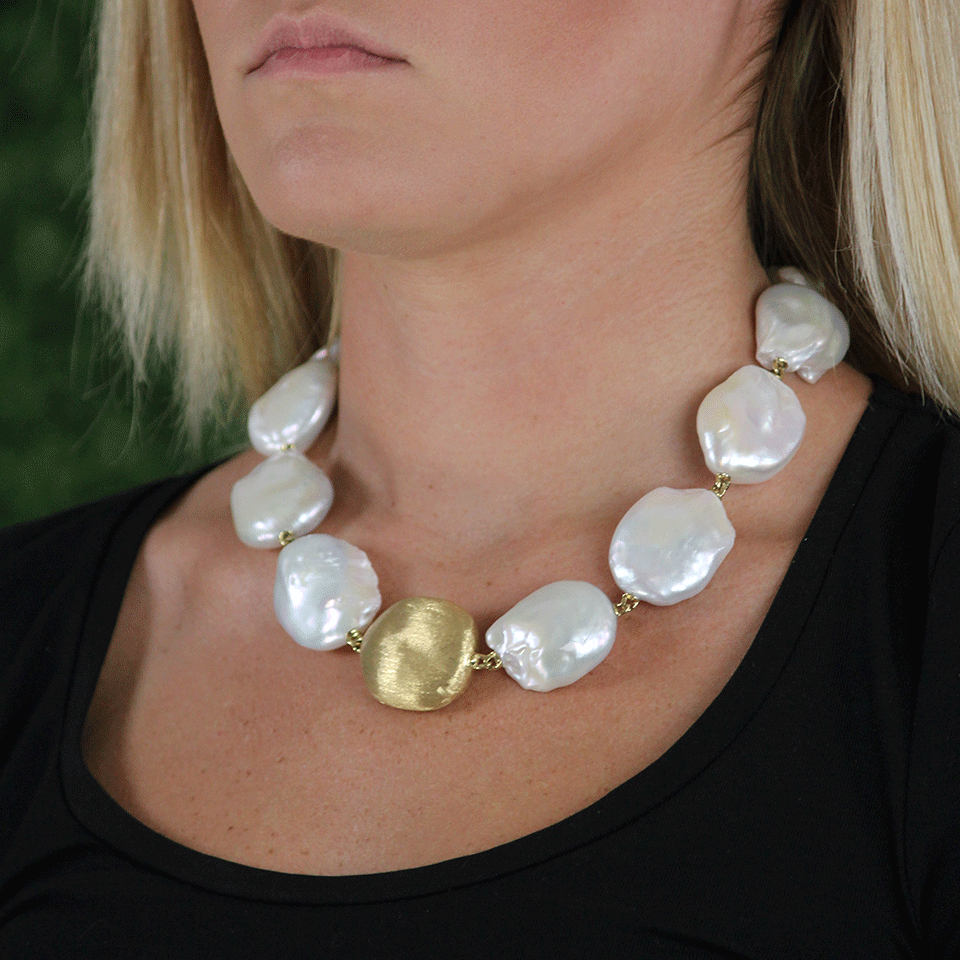 YVEL-Baroque Freshwater Pearl Necklace-YELLOW GOLD