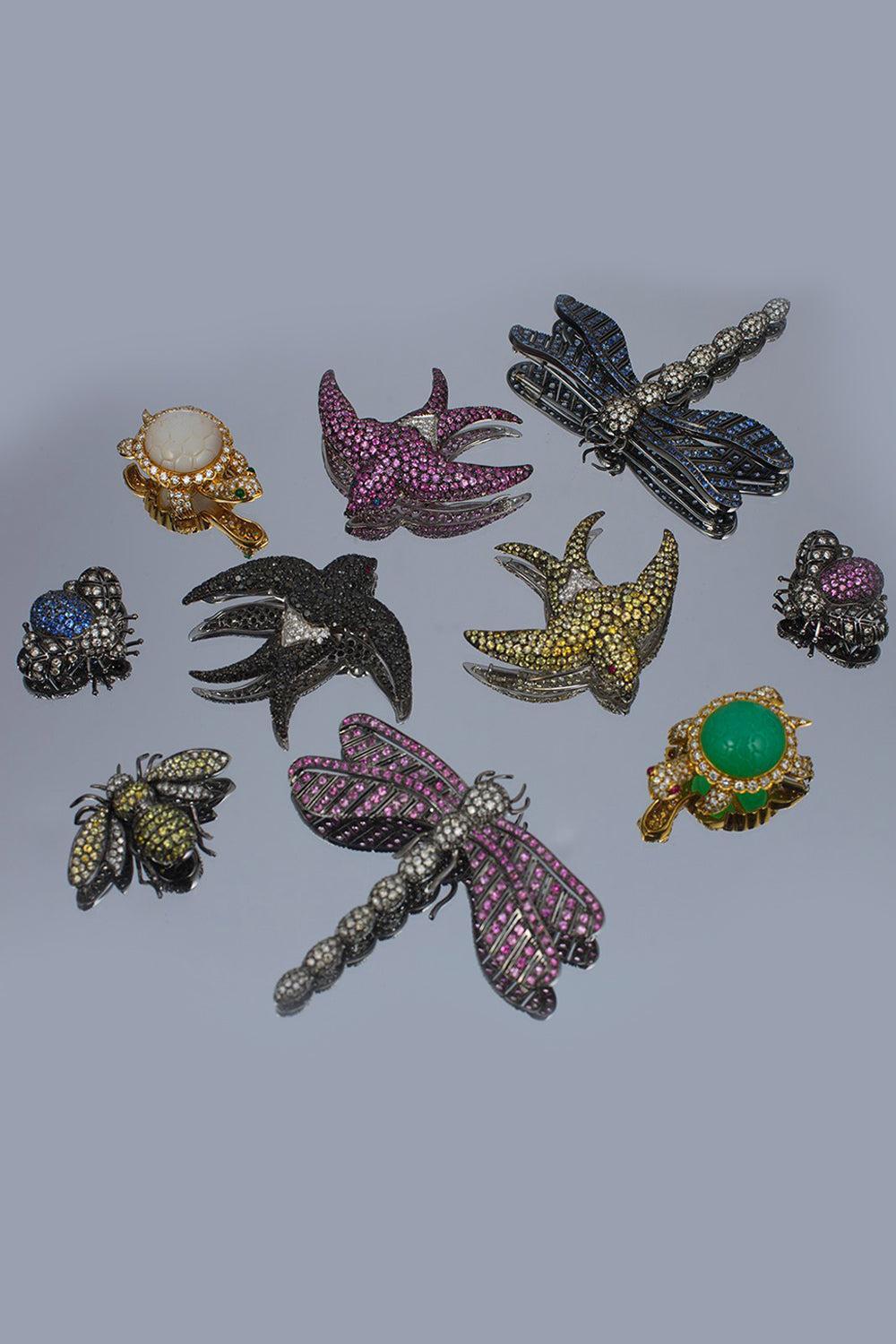 Diamond Blue Sapphire Dragonfly Pin-WHITE GOLD-JEWELRYFINE JEWELPIERCING-ANDREOLI