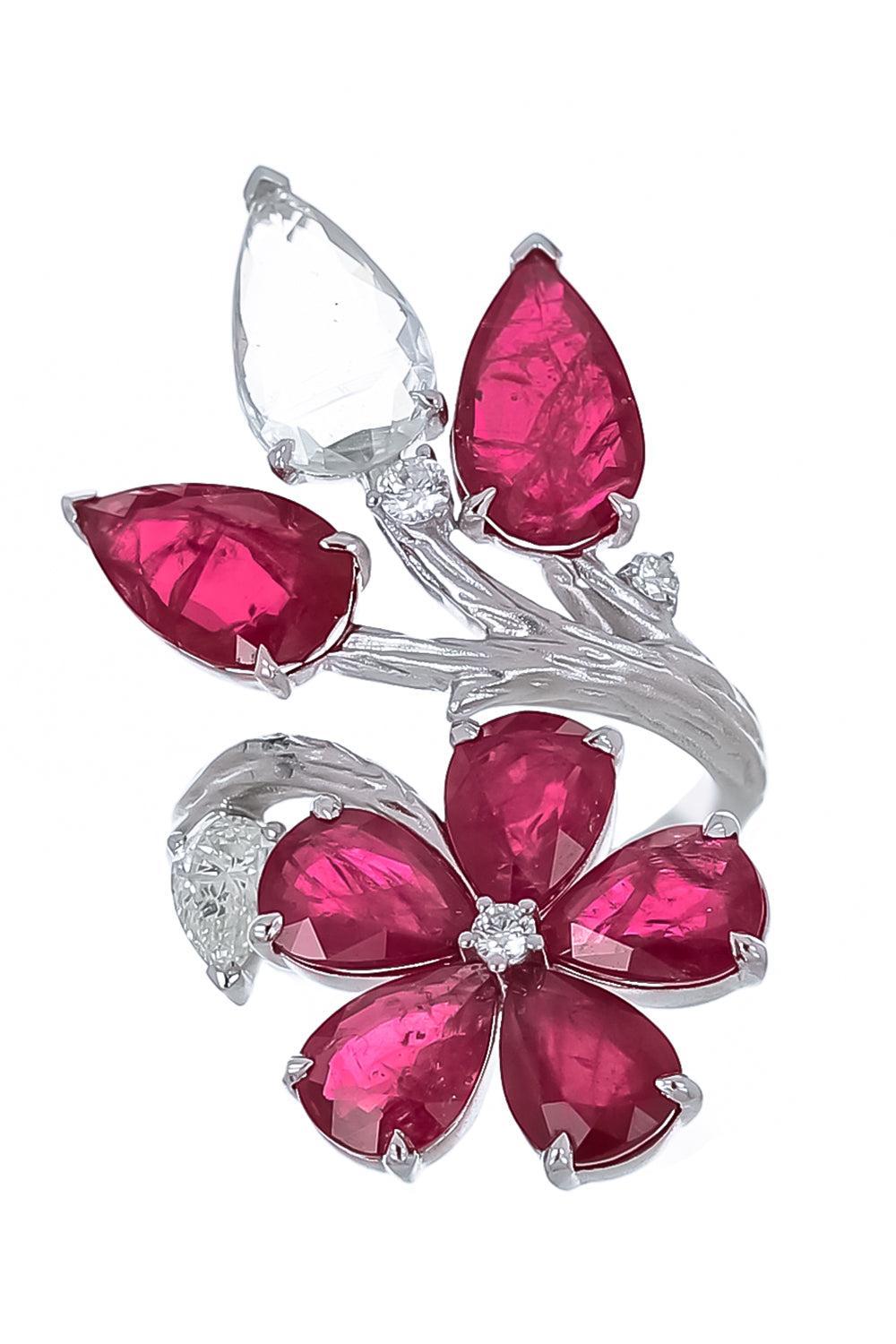 Rubellite Diamond Oval Ring-WHITE GOLD-6.5-JEWELRYFINE JEWELRING-PIRANESI
