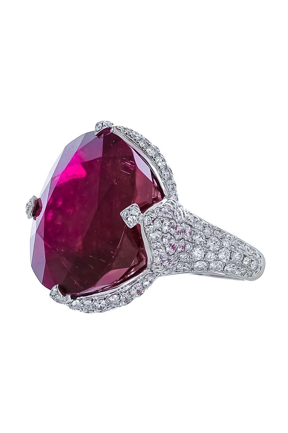 Rocky Crystal Ruby Flower Ring-WHITE GOLD-6.5-JEWELRYFINE JEWELRING-PIRANESI