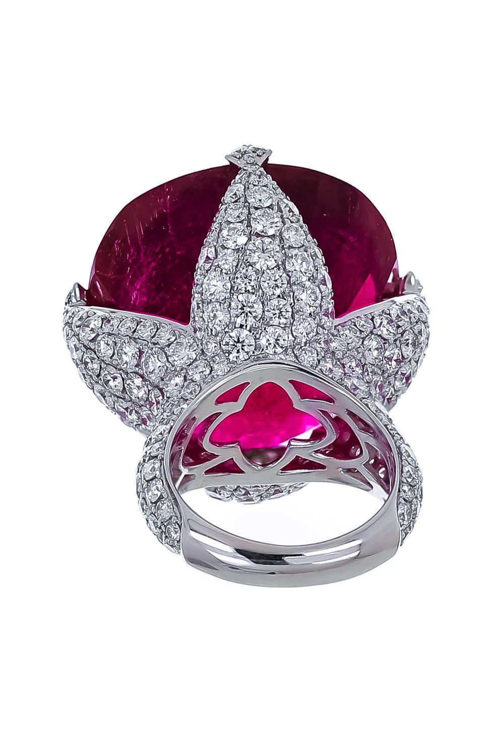Rocky Crystal Ruby Flower Ring-WHITE GOLD-6.5-JEWELRYFINE JEWELRING-PIRANESI
