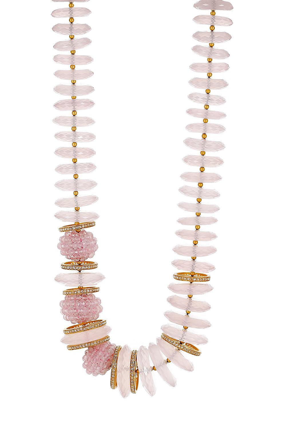 Rose Quartz Beaded Halo Necklace-YELLOW GOLD-JEWELRYFINE JEWELNECKLACE O-COOMI