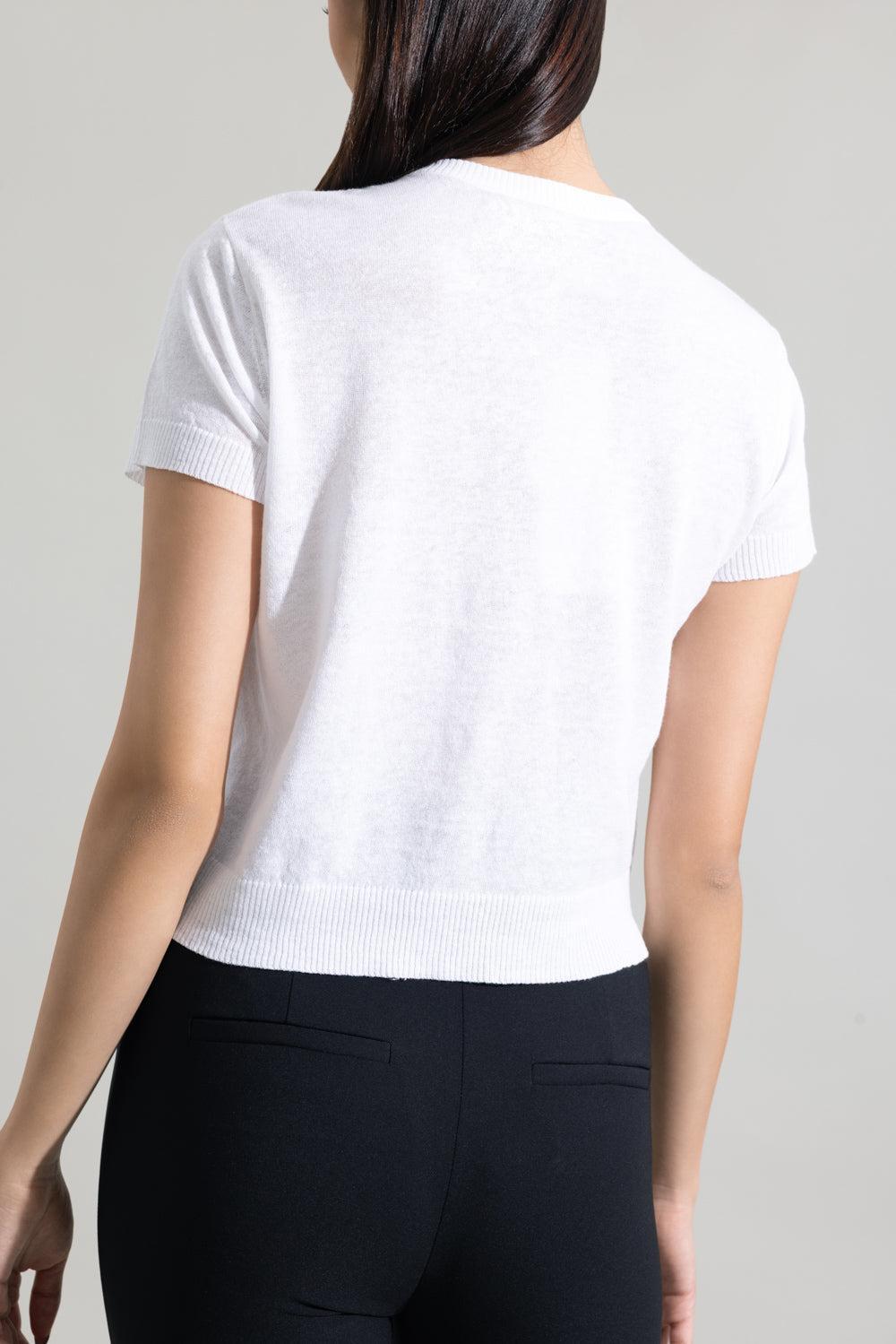 Short Sleeve Crop Cardigan - White-WHITE-XS-CLOTHINGTOPCARDIGAN-LARS ANDERSSON