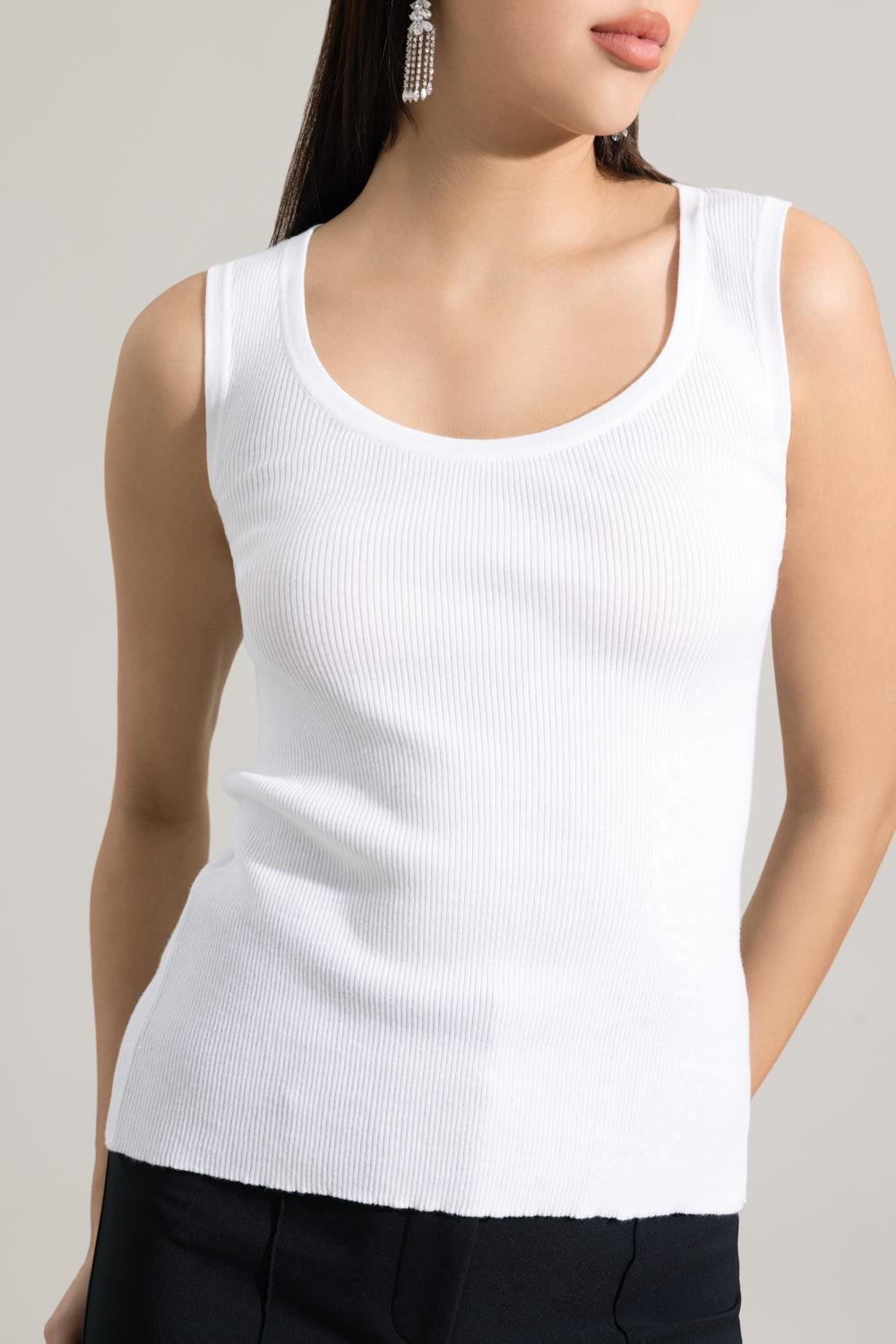 Scoopneck Crop Tank - Candido White-WHITE-XS-CLOTHINGTOPTANK-LARS ANDERSSON