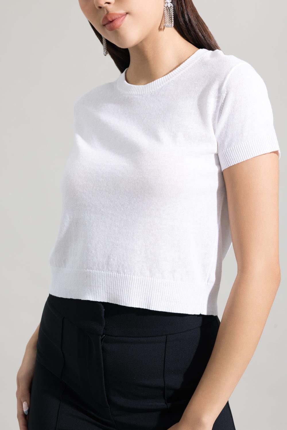 Short Sleeve Crop Crewneck Sweater-WHITE-XS-CLOTHINGTOPKNITS-LARS ANDERSSON