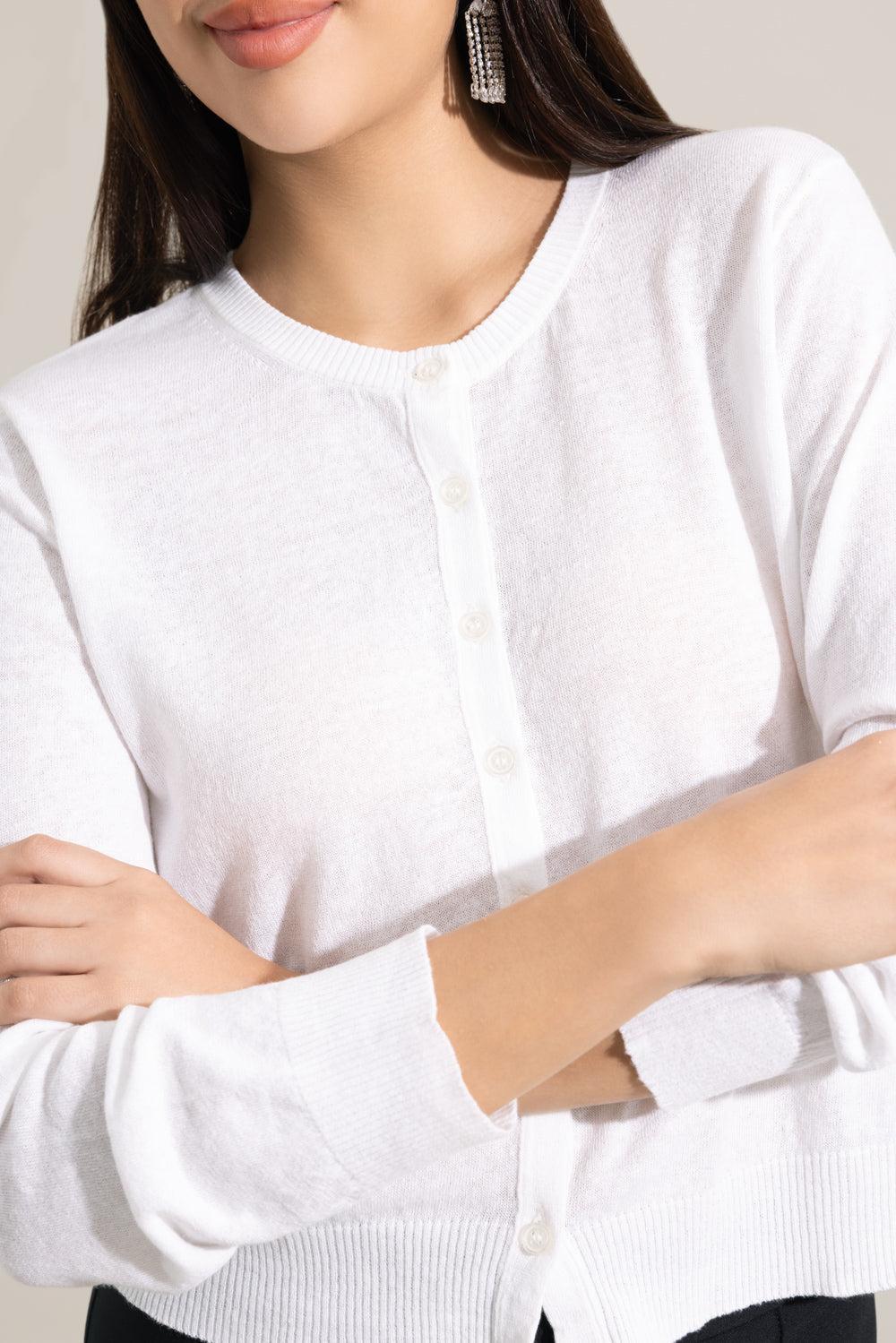 Long Sleeve Crewneck Cardigan - White-WHITE-XS-CLOTHINGTOPCARDIGAN-LARS ANDERSSON