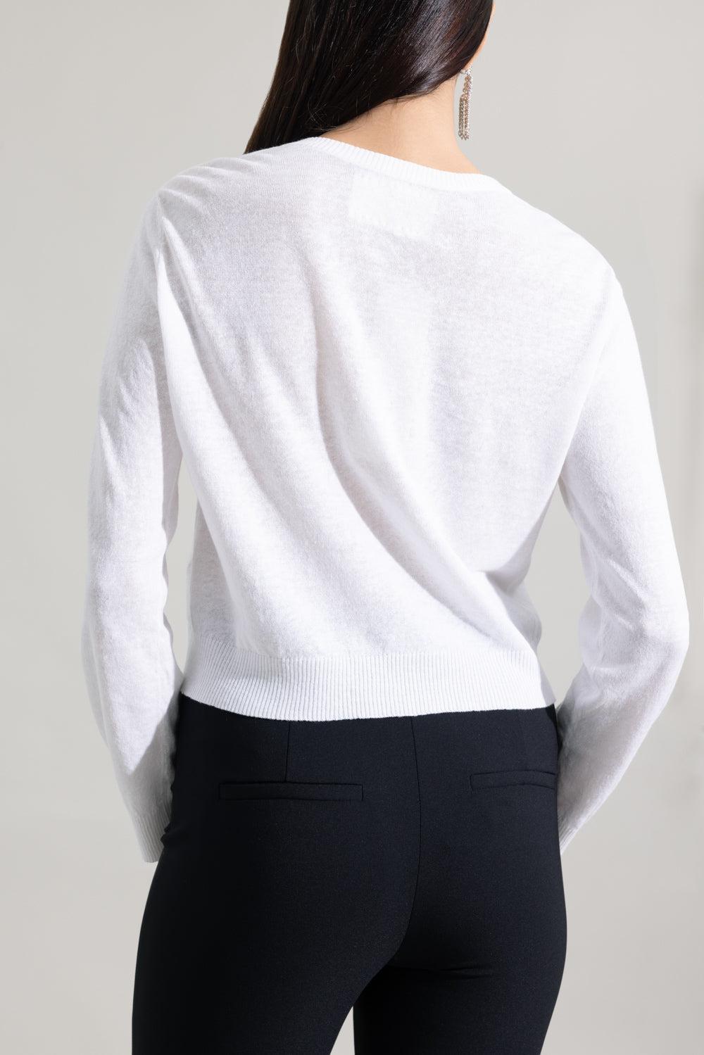 Long Sleeve Crewneck Cardigan - White-WHITE-XS-CLOTHINGTOPCARDIGAN-LARS ANDERSSON