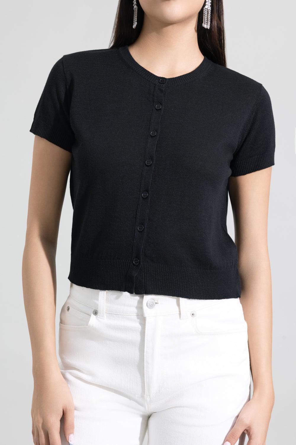 Short Sleeve Crop Cardigan - Black-BLACK-XS-CLOTHINGTOPCARDIGAN-LARS ANDERSSON