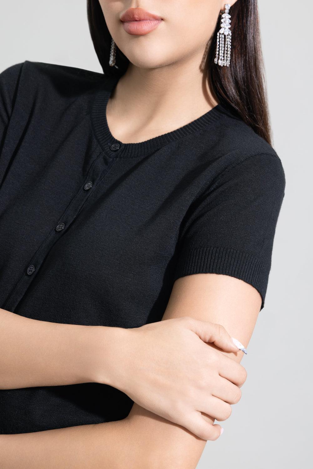 Short Sleeve Crop Cardigan - Black-BLACK-XS-CLOTHINGTOPCARDIGAN-LARS ANDERSSON