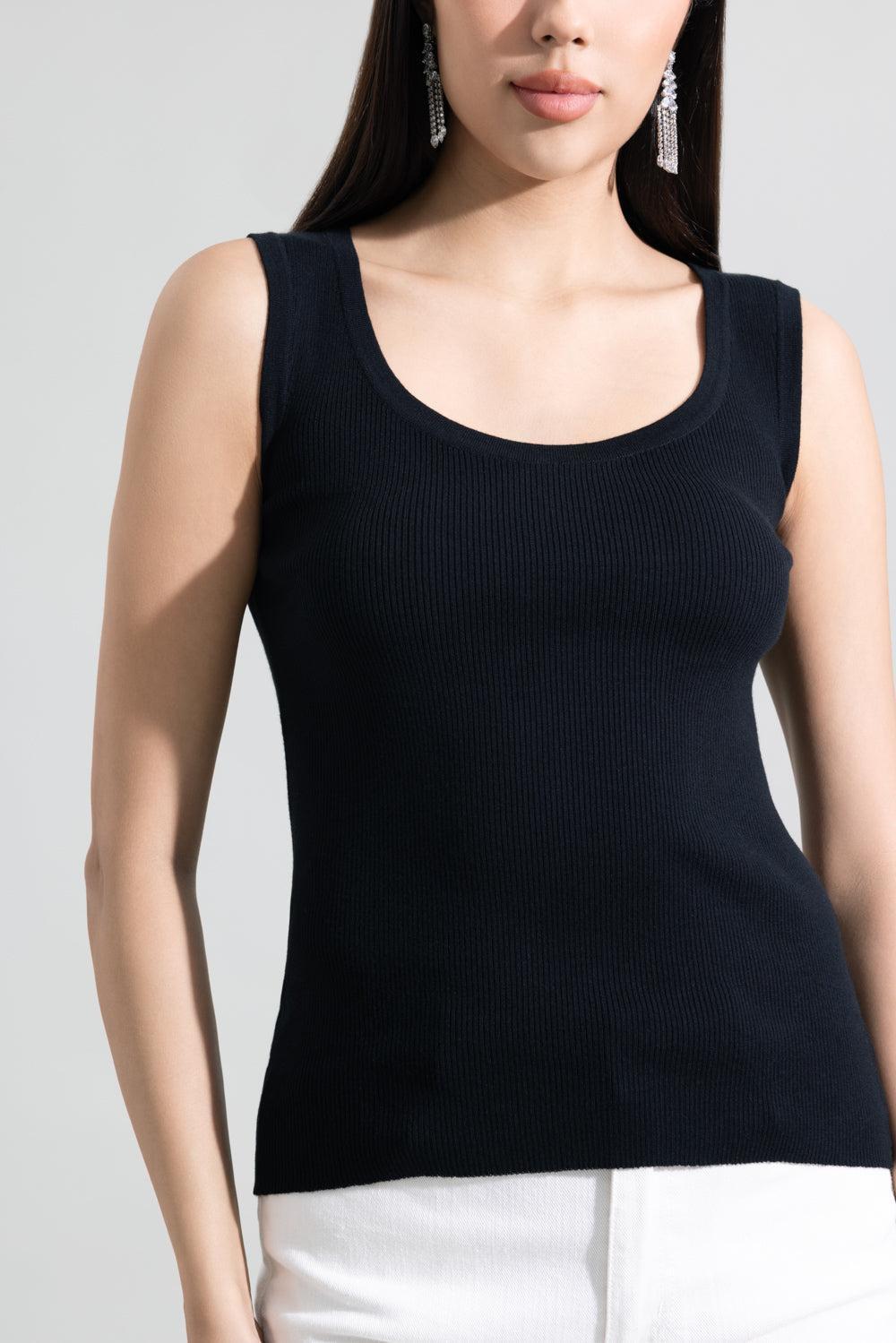 Scoopneck Crop Tank - Black-BLACK-XS-CLOTHINGTOPTANK-LARS ANDERSSON
