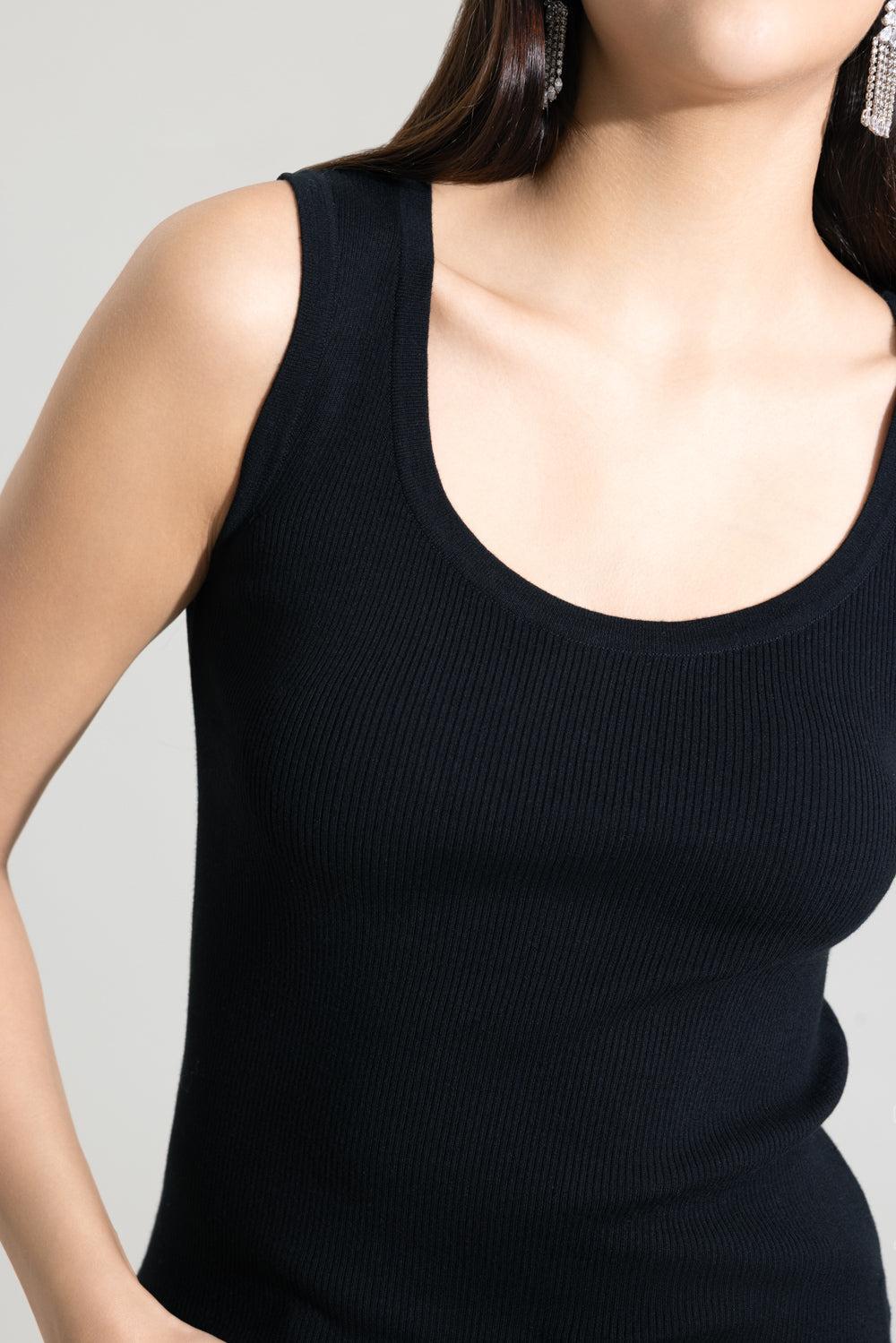 Scoopneck Crop Tank - Black-BLACK-XS-CLOTHINGTOPTANK-LARS ANDERSSON