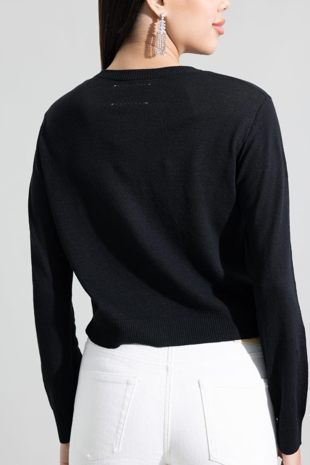 Long Sleeve Crewneck Cardigan - Black-BLACK-XS-CLOTHINGTOPCARDIGAN-LARS ANDERSSON