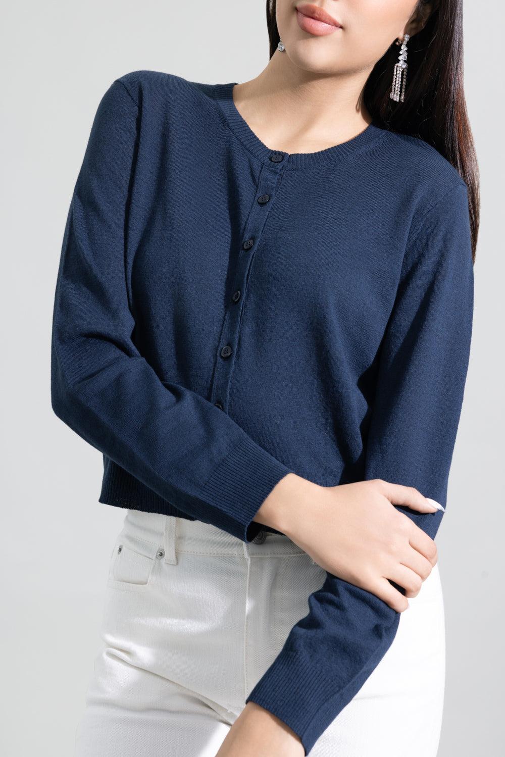 Long Sleeve Crewneck Cardigan - Marritimo-BLUE-XS-CLOTHINGTOPCARDIGAN-LARS ANDERSSON