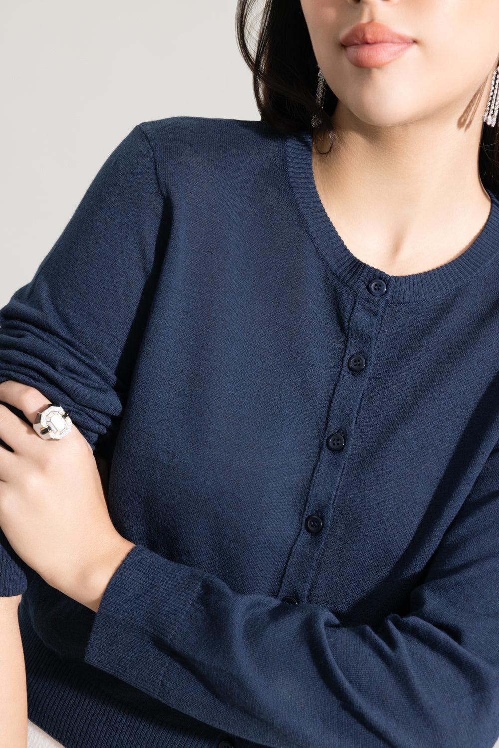 Long Sleeve Crewneck Cardigan - Marritimo-BLUE-XS-CLOTHINGTOPCARDIGAN-LARS ANDERSSON