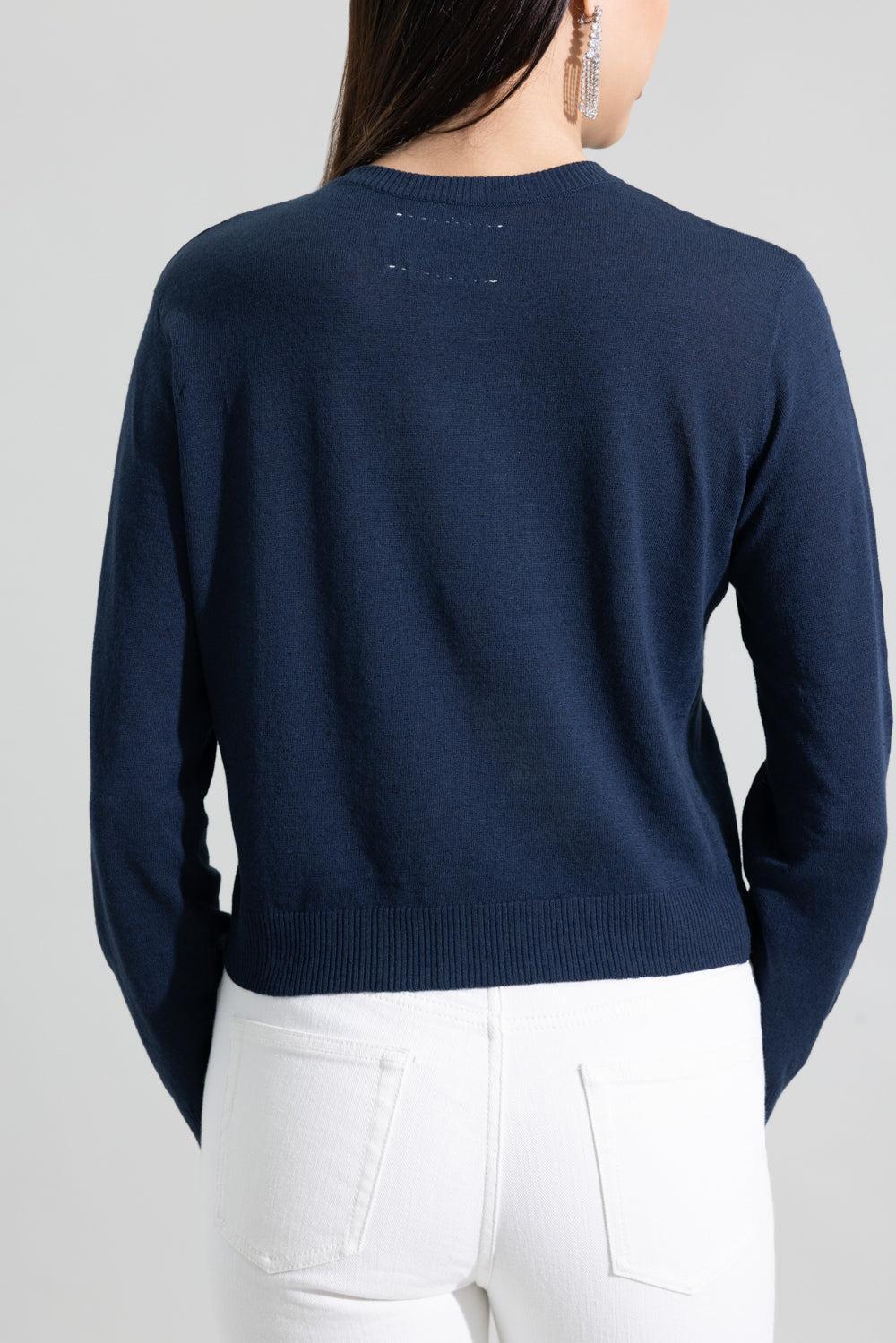 Long Sleeve Crewneck Cardigan - Marritimo-BLUE-XS-CLOTHINGTOPCARDIGAN-LARS ANDERSSON