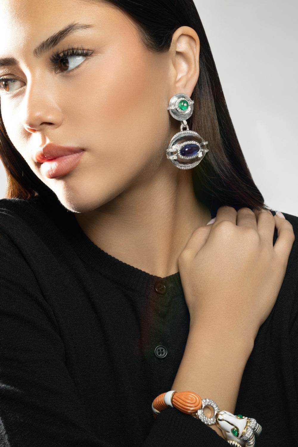 Sapphire Emerald Couture Cassandra Drop Earrings-WHITE GOLD-JEWELRYFINE JEWELEARRING-DAVID WEBB