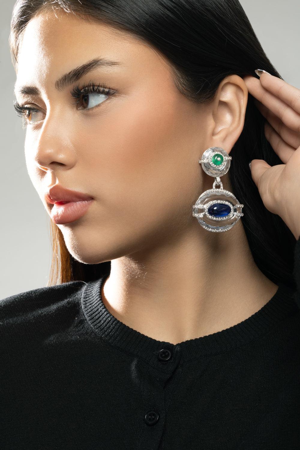 Sapphire Emerald Couture Cassandra Drop Earrings-WHITE GOLD-JEWELRYFINE JEWELEARRING-DAVID WEBB