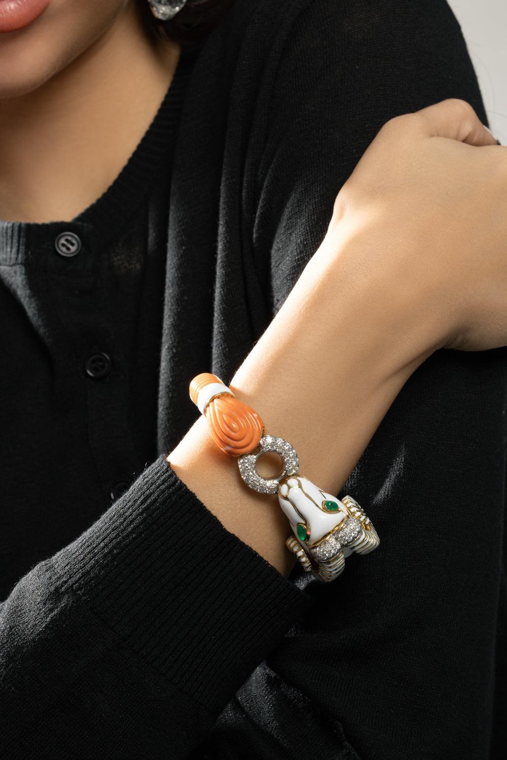 Emerald Coral White Ram Bracelet-YELLOW GOLD-JEWELRYFINE JEWELBRACELET O-DAVID WEBB