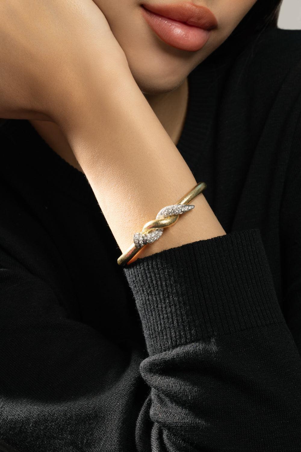 Two Tone Twisted Diamond Nail Cuff-YELLOW GOLD-JEWELRYFINE JEWELBRACELET O-DAVID WEBB