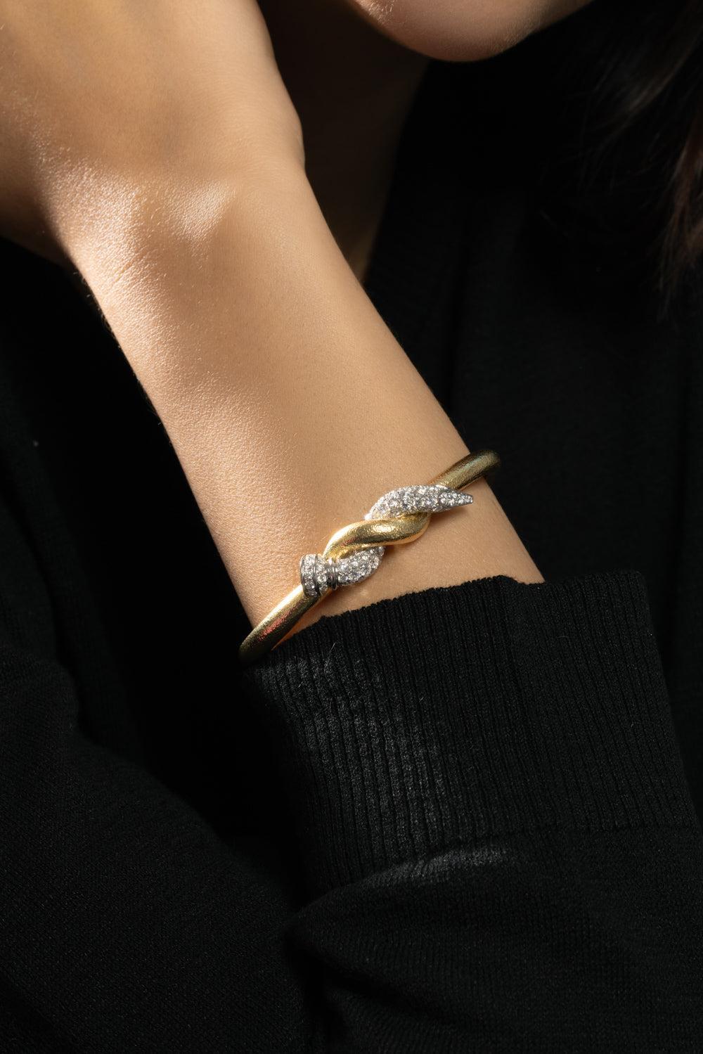 Two Tone Twisted Diamond Nail Cuff-YELLOW GOLD-JEWELRYFINE JEWELBRACELET O-DAVID WEBB